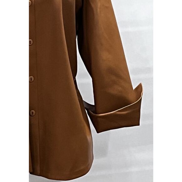 ELIE TAHARI Women's Vegan Leather Brown Caramel Button Down Shirt Jacket Lg New - Picture 5 of 16